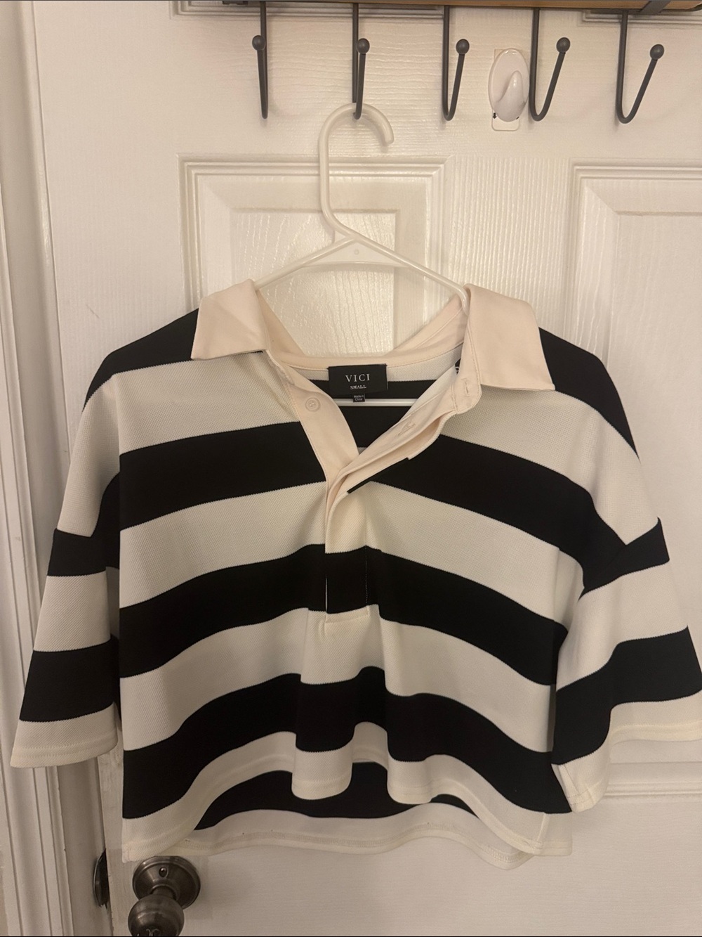 VICI Black and Cream Wide-Stripe Short-Sleeve Polo